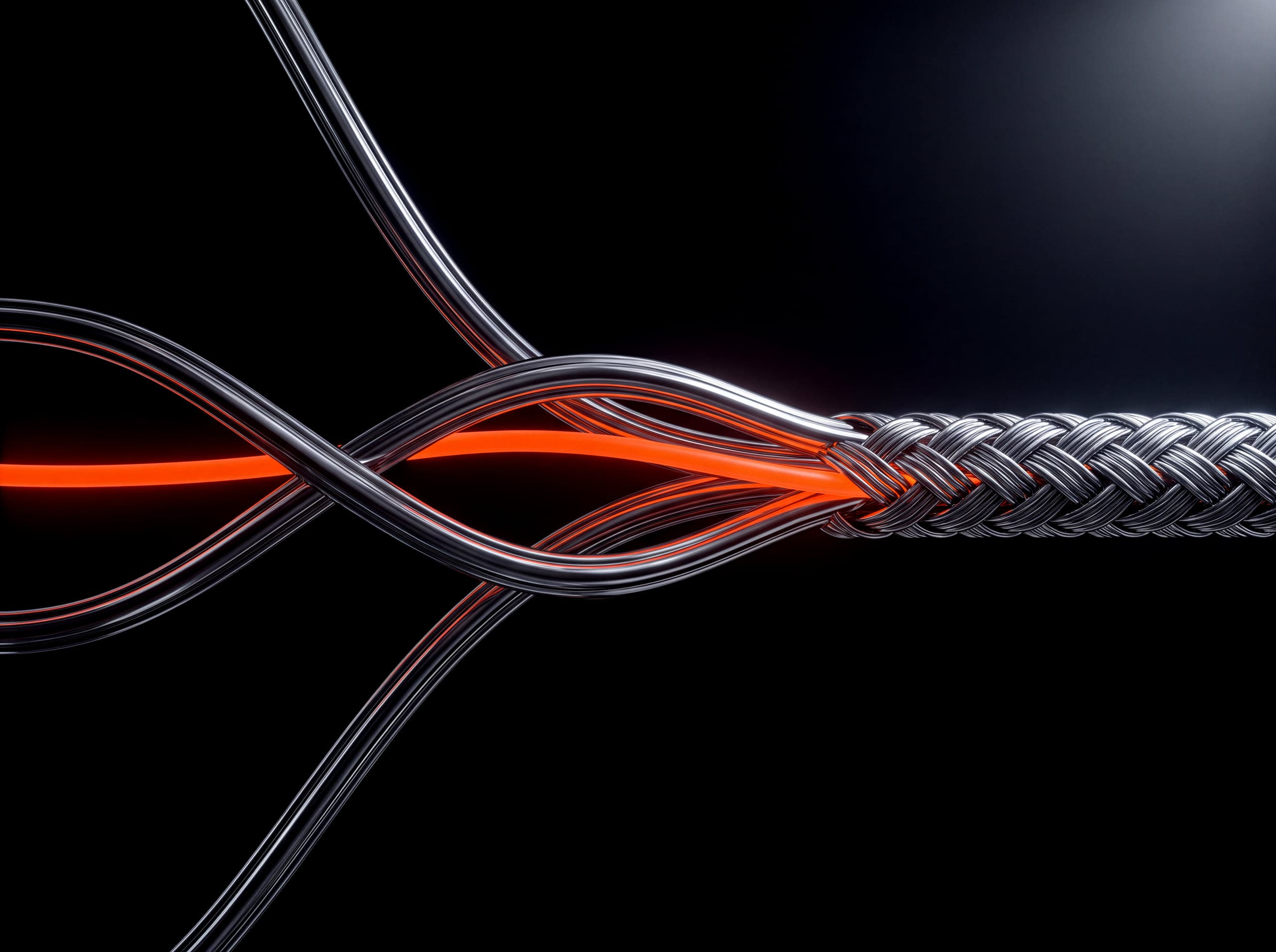 Illustration: Fünf Chromstränge flechten sich zu einem Kabel zusammen, ein orange leuchtender Strang läuft mittig durch